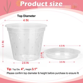 FUIJOL Orchid Pot, 6 Pack 4 Inch (Top Diameter) Clear Orchid Pots with Holes and Saucers for Repotting, Breathable Slotted Plastic Orchid Planters with Drainage for Root Health Indoor Outdoor