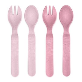 reer Growing Children's Cutlery Set 4 Pieces, 2 Spoons and 2 Forks, Sustainable Raw Material, Melamine Free, Pink