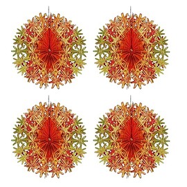 Foil Ceiling Decorations Red/Gold Christmas 2 Tone - Set 4 30cm Balls Christmas Decorations