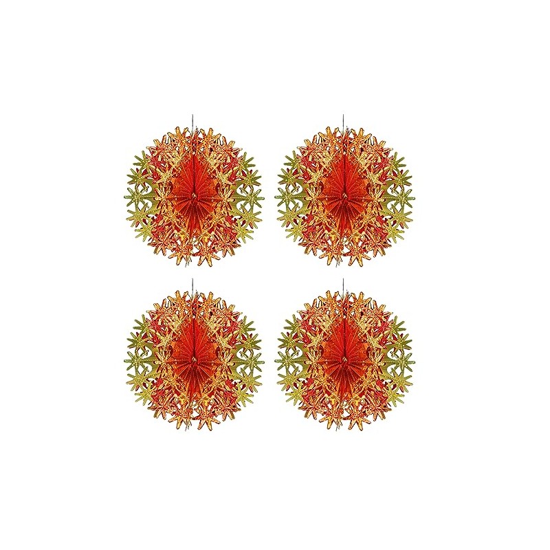 Foil Ceiling Decorations Red/Gold Christmas 2 Tone - Set 4