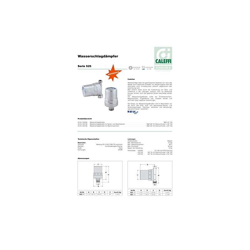 Caleffi ANTISHOCK Water Hammer Arrester 3/8'' F x 3/8'' M