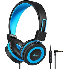 iClever HS14 Kids Headphones, Headphones for Kids with 94dB Volume Limited for Boys Girls, Adjustable Headband, Foldable, Child Headphones on Ear for Study Tablet Airplane School, Black, Blue