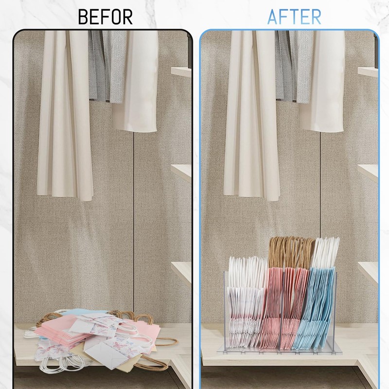 NUOLUTH Gift Bag Storage Organizer:Acrylic Reusable Bag Organizer, Adjustable Shelf