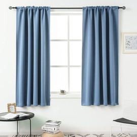 DUALIFE Dusty Blue Blackout Curtains for Bedroom Small Windows - 45 Inch Length Rod Pocket Thermal Insulated Block Out Soundproof Curtains for Living Room Set of 2 Panels (Dusty Blue 42x45 Inch)