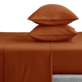 CozyLux Hotel Luxury King Bed Sheets Set - 1800 Series 4-Piece Embroidered Microfiber Burnt Orange Sheets, Double Brushed, 16" Deep Pocket, Soft and Wrinkle-Resistant, Burnt Orange