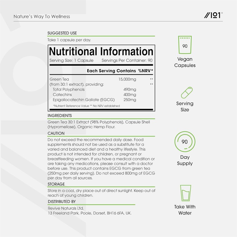 Green Tea Extract 15,000mg - 95% Polyphenols (490mg per Capsule)