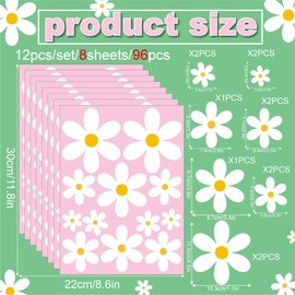 White Daisy Window Clings, 96 Pieces, 8 Sheets, Spring Flower Glass Decorations for Home Office