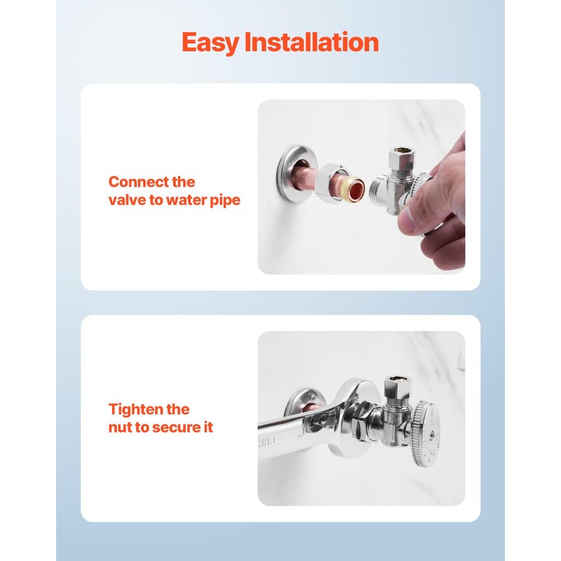 VEVOR 10-Pack Angle Stop Valve, 1/4 Turn Water Shut Off