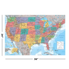 Map of The United States of America - Educational Poster (All 50 USA States) (Size 36" x 24")