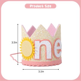 YOUAME Sunshine One Birthday Crown - Pink and Yellow Headwear for Toddlers' First Birthday, Sun Themed Party Decor, You Are My Sunshine Crown