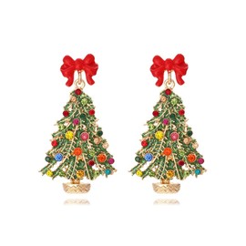 Christmas Sparkly Crystal Dangle Earrings Cute Christmas Tree Reindeer Earrings Colorful Xmas Festival Holiday Jewelry Gift-tree3