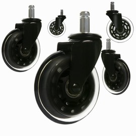 HnF shop 5/pk 3'' Heavy Duty Replacement Roller-Skates Style Rubber Desk Chair Casters Soft PU Office Chair Wheels Set for Save All Types of Flooring Best Protection for Your Floors