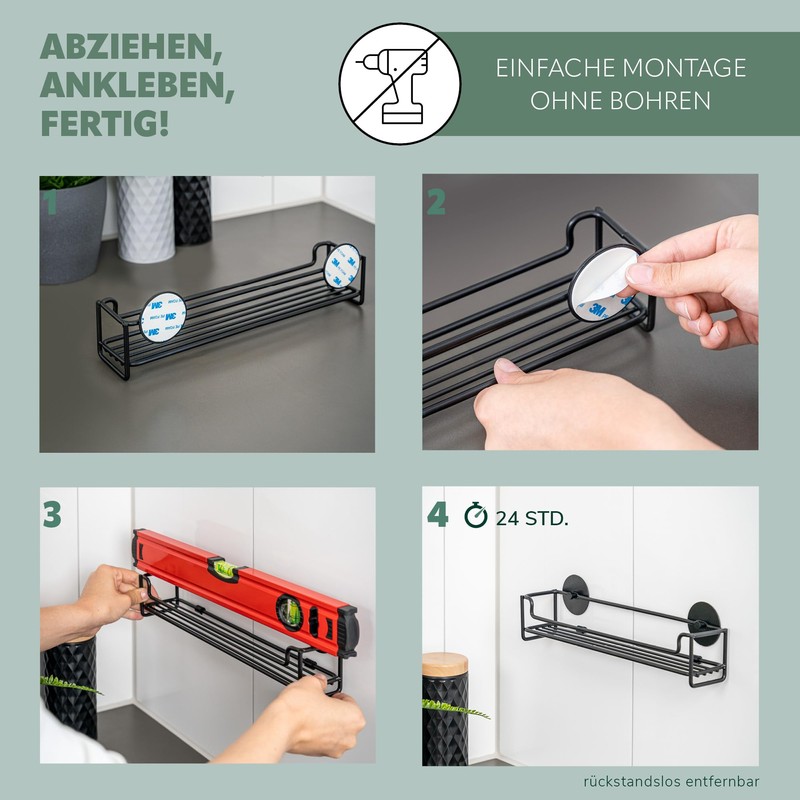 bremermann Wall Mounted Spice Rack for Gluing or Drilling Black