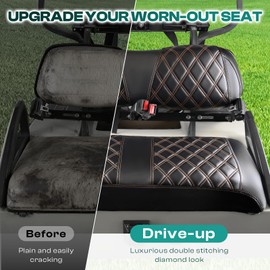 DRIVE UP Black Golf Cart Diamond Seat Covers, PVC Front Seat Cover Fits for 2000.5-Up Club Car DS Golf Carts, Durable and Stain-Resistant Leather Covers for Club Car Seat