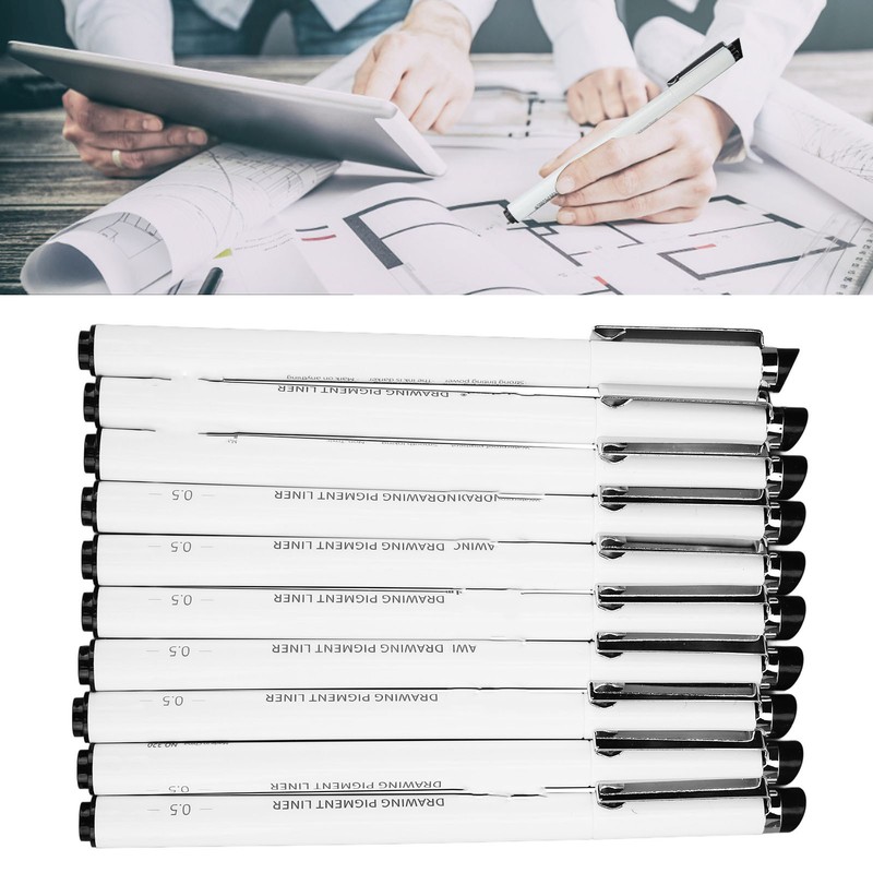 10Pcs 0.5mm Micro Line Pens Excellent Black Inks Smoother Writing