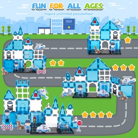 cossy Magnetic Tiles Police Set, Magnetiles with Policeman, Magnetic Tiles for Kids Ages 4-8, STEM Toys, Magnet Blocks for Boys and Girls, Creative Building Toys, Police