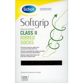 Scholl Softgrip Medium Support Class II Ribbed Socks - Class 2 Support Socks for Men or Women - Black, Medium. Treatment for Varicose Veins, Legs Ulcers and Improving Circulation