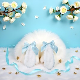 2 Pair Blue Bunny Plush Lop Ears Hair Clip Rabbit Furry Ears Ribbon Bow-knot Hair Clamp Hairpin Cosplay Headwear Easy to Wear Ornaments,Costumes and Accessories