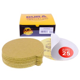 Dura-Gold Premium 6" Gold PSA Sanding Discs - 40 Grit, Box of 25 - Self Adhesive Stickyback Sandpaper for DA Sander, Finishing Coarse-Cut Abrasive - Sand Automotive Car Paint, Woodworking Wood, Metal
