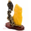Solid Brass Amber Figurine of a bird Raven perched on