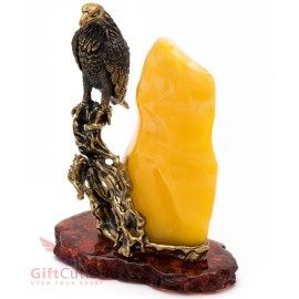 Solid Brass Amber Figurine of a bird Raven perched on cliff IronWork