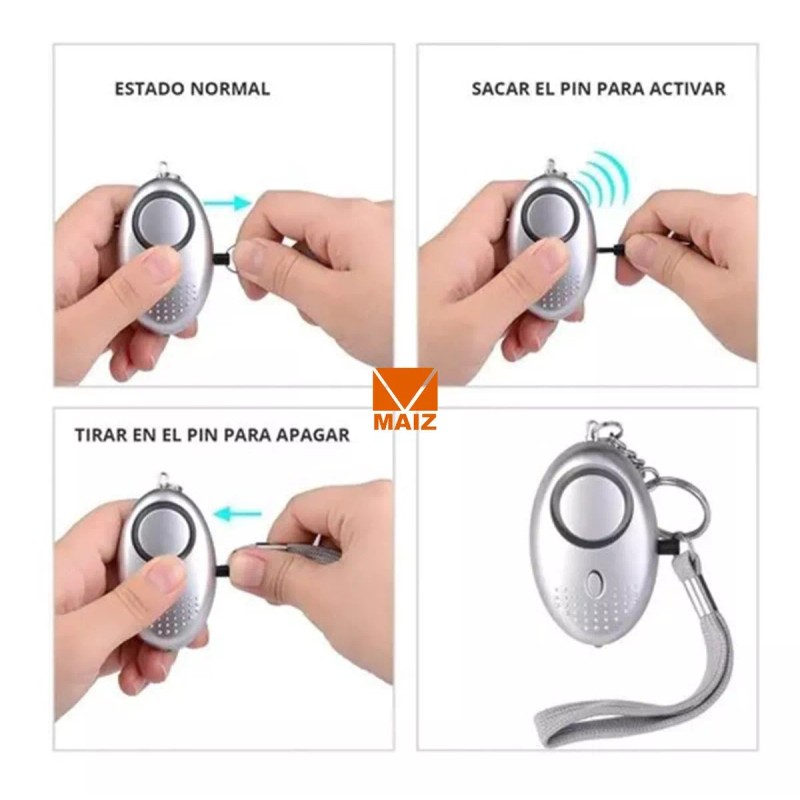 Maíz Alarma Personal Llavero Sonido + Luz Led Defensa Personal