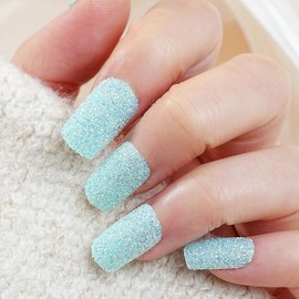 Buy 5 get 5free Glitter powder shinesPress On Nails Mid Length Long Lasting Reusable Nails - Color: Short square shiny pure white glitter