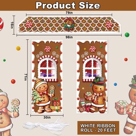 3 Piece Christmas Gingerbread House Decorations, Christmas Gingerbread Door Covers Backdrop, Hanging Door Banner for Porch Party Winter outdoor Decor, Photography Photo Background Decor