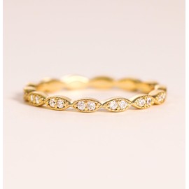 TIGRADE Eternity Ring Oval Milgrain Cubic Zirconia Anniversary Stacking Ring CZ Wedding Band for Women Size 3-13, Gold, Size 7