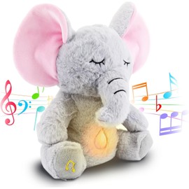 Elefante Peluche Que Respira, Lindo Animal de Peluche de Elefante para Alivio Ansiedad, Juguete para Dormir con Luces y música, Peluche Sensorial para Dormir y Relajación