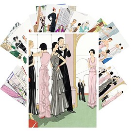PIXILUV Vintage Postcards (24 pcs 4"x6" ea) Gorgeous Art Deco Style Drawings of Well Dressed People at Parties Vintage Postcards Retro Greeting Card Book Illustration Reprint