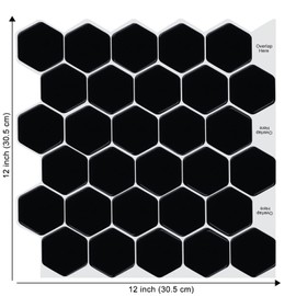 Tic Tac Tiles 12" x 12" Peel and Stick Tiles in Hexagon Designs (10, Regular White & Black)
