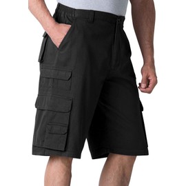 Boulder Creek by Kingsize Men's Big & Tall 12" Side-Elastic Stacked Cargo Pocket Shorts - Big - 46, Black