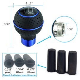 Thruifo 5 Speed Gear Stick Shifter Handle, Leather Covered Aluminum MT Car Shift Knob Fit Most Manual Transmissions, Blue
