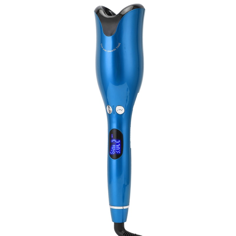 Automatic Curling Iron Wand LED Temperature Display Timer Blue Curling