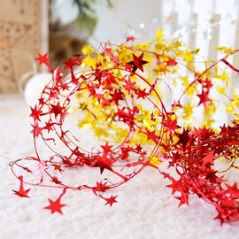 GreatRise Pack of 10 7.5 m Star Garland Foil Stars Tinsel Glitter Wire Christmas Star Garland Hanging Decoration for Wedding Birthday Festive Party Decoration Gift Decoration Silver