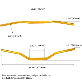 RUTU 28mm 1-1/8"Fat Handlebars Motorcycle Handlebars for Dirt Pit Bike CRF CR YZ WR KX KLX RM RMZ RMX DRZ Gold