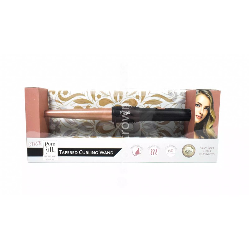 Pure Silk Tapered Curling Wand Ceramic Heat Curls in Minutes