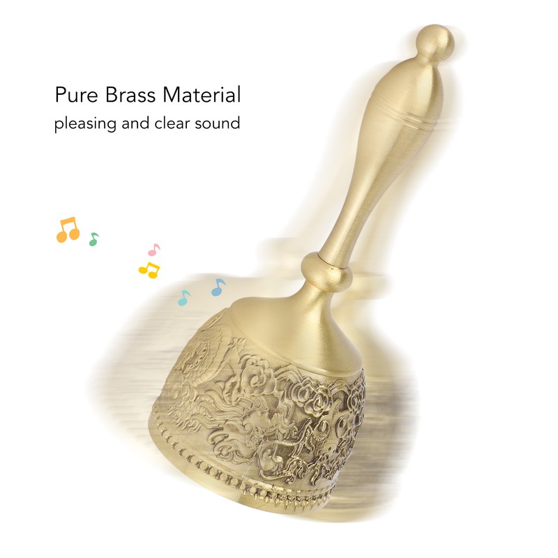 Hand Call Bell 4.7in Long Pure Brass Exquisite Carved Pattern