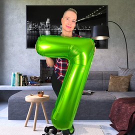 Diwuli Giant XXL Number Balloons, Green Foil Balloons with Large Number, Years, Birthday, Party Decoration, Gift