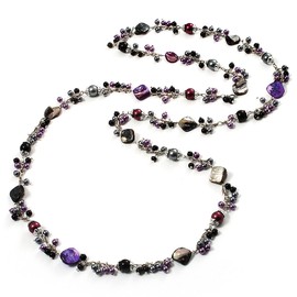 Avalaya Extra Long/Ash Grey & Purple Shell & Imitation Pearl Bead Necklace/150cm Long