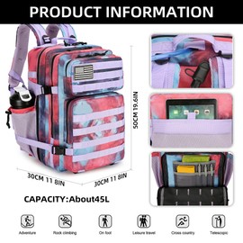 KXBUNQD 45L Military Tactical Backpack Hiking Backpacks Tactical Gear Camo Back Pack Army Molle Bag Rucksack Fitness Daypack