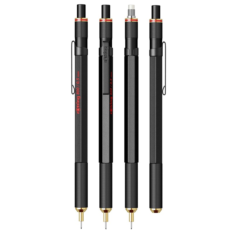rOtring 800 Retractable Metal Mechanical Pencil, 0.5mm, Black Barrel, Perfect