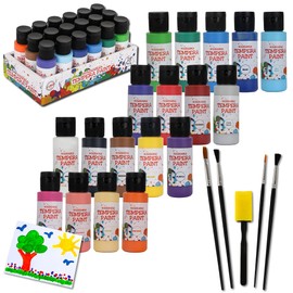 Playkidiz 18PCS Washable Tempera Paint Set for Children (2 oz Each), Non-Toxic Kids Paint for Arts and Crafts, Kid Friendly, Kid Safe Finger Paint Set, Includes 5 of Brushes, Color, Craft, Create and Party.