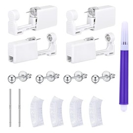 LAURITAMI 4pcs Ear Piercing Gun,Painless Safety Ear Piercing Kit, Asepsis Silver Earring Ear Stud Gun Kit Tool with Ear Studs for Women Men