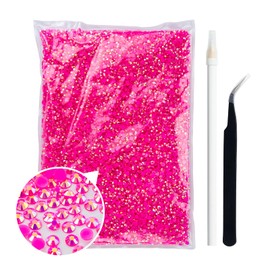 Duflash 28000 Pcs Hot Pink AB Resin Flatback Rhinestone, 4 mm Jelly Resin Non-hotfix Rhinestones Larger Quantity Wholesale for Crafts DIY Design, Tumblers, Clothes, Makeup, Nail Art（SS 16,0.16 inch