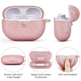 VISOOM Compatible with Beats Studio Buds 2021 Case, Silicone Soft Carrying Cases Protective Wireless Charging Cover Skin with Beats Studio Earbuds Accessories Keychain for Women&Girls