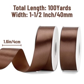 KINGLAKE Brown Satin Ribbon – 1 1/2'' x 100 Yards Polyester Brown Ribbon for Gift Wrapping, Wedding, Party Decoration, DIY Crafts, Floral Bouquets and Wreath Bows