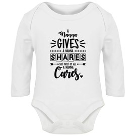 Hippowarehouse A Nanna Gives, A Nanna Shares, But Most of All a Nanna Cares Baby Vest Bodysuit (Long Sleeve) Boys Girls White
