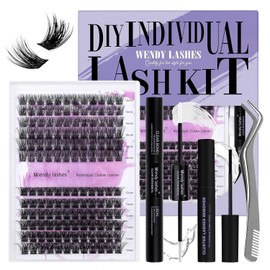 WENDY Lash Clusters Kit Individual Lashes Cluster with Lash Bond and Seal,Eyelash Extensions Remover,Eyelash Clusters Tweezers DIY Natural Eyelashes for Beginners at Home(FD18+B Kit)